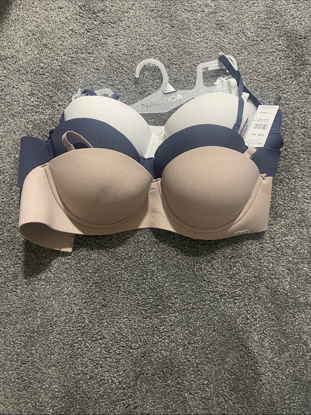 Nautica 3-Pack Strapless Molded Bras - Navy, White, Nude